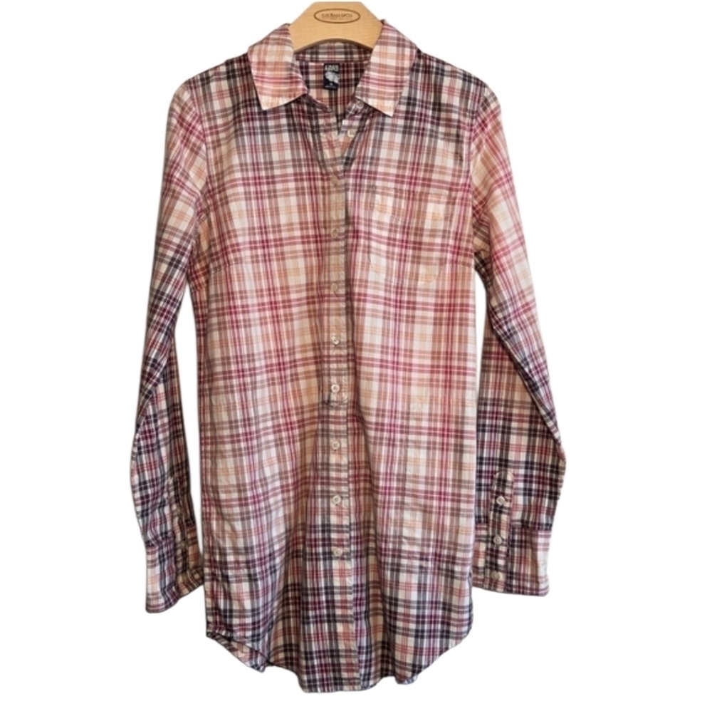 Free People Ombre Cotton Plaid Button Up Long Sleeve Western Shirt Sz 12